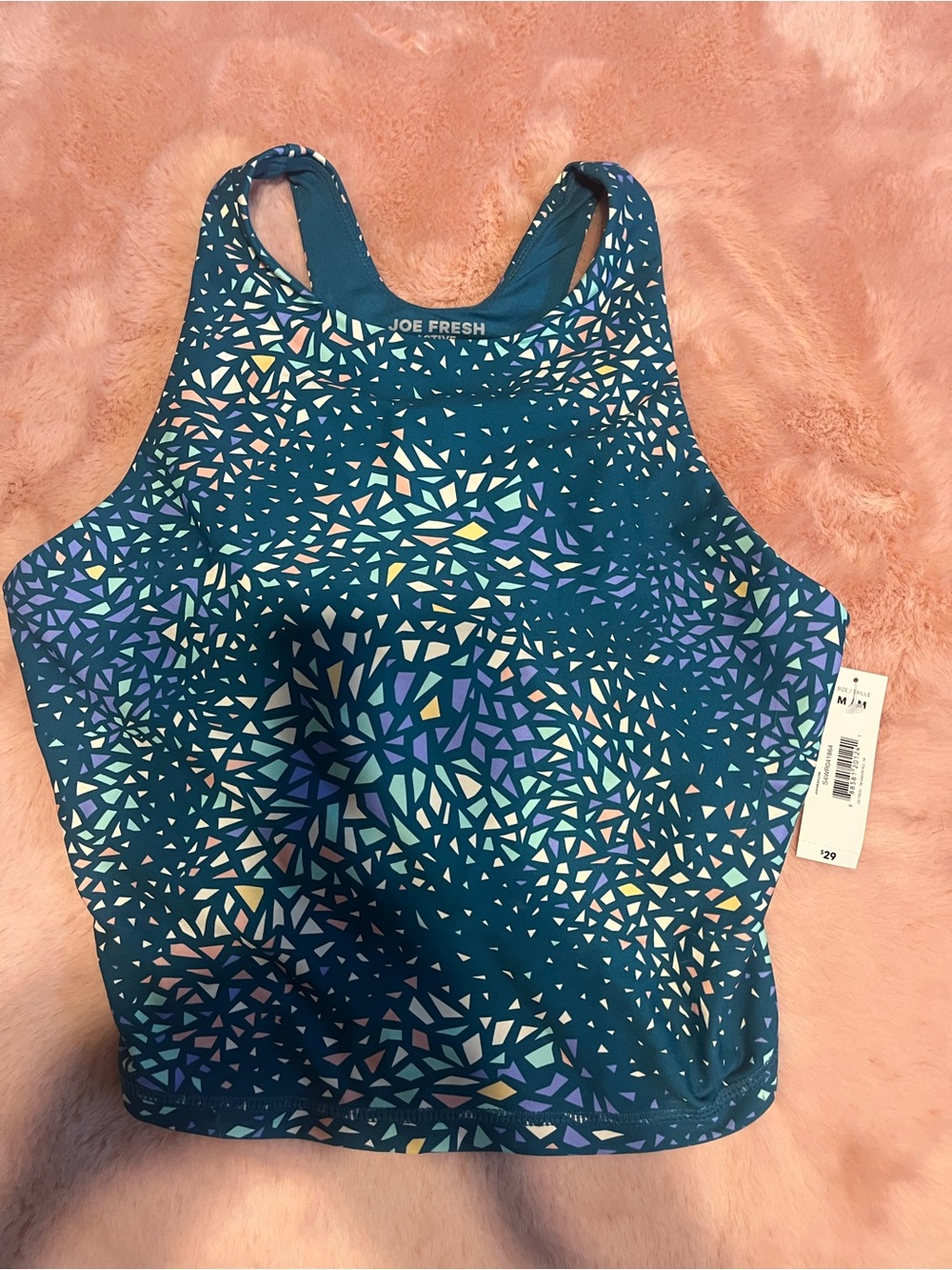 Joe Fresh Teal Mosaic Racerback Crop Tank